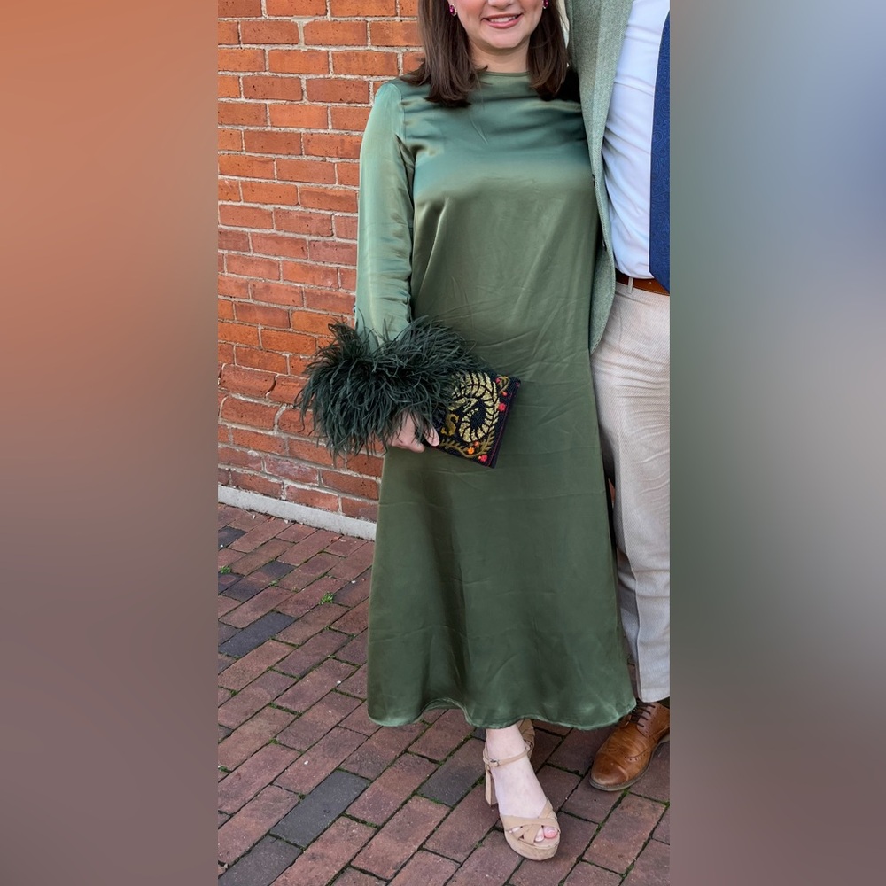 Sleeper SUZI MAXI DRESS WITH DETACHABLE FEATHER IN GREEN - Size L